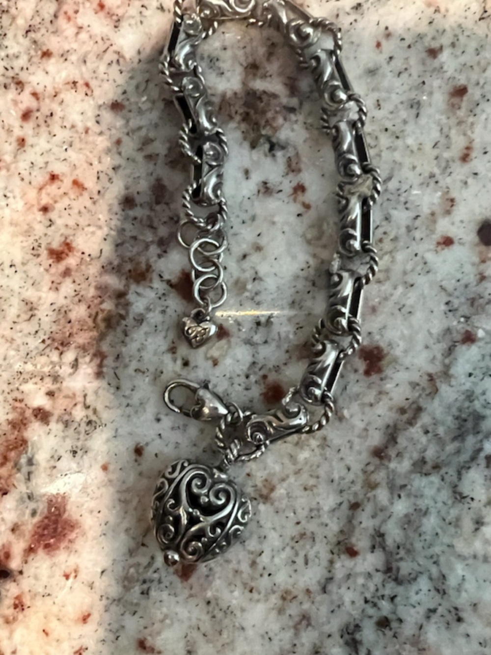 Brighton Silver Filigree Heart Charm Bracelet